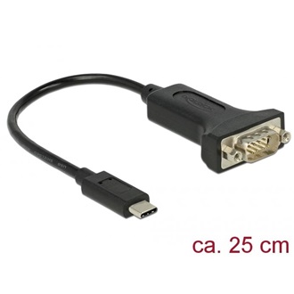 Delock USB-C -> Serial RS-232 M/M adapter 0.25m fekete