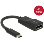 Delock USB-C -> Displayport M/F adapter 0.15m fekete DP Alt Mode, 4K, 60Hz