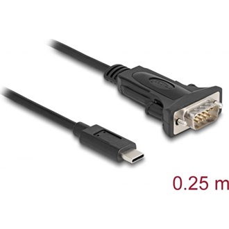 Delock USB-C -> Serial RS-232 DB9 M/M adatkábel 0.25m fekete