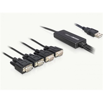 Delock USB-A 2.0 -> 4db Serial RS-232 M/M adatkábel 1.4m fekete