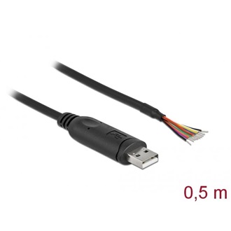 Delock USB-A 2.0 -> 9db Serial RS-232 nyitott vezeték M/M adatkábel 0.5m fekete