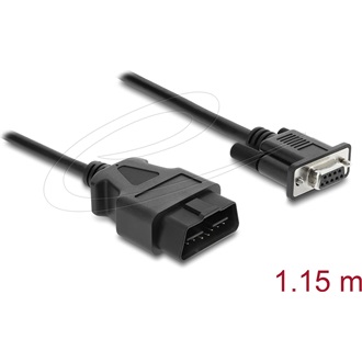 Delock Adapterkábel OBD-2 dugó   Sub-D 9 tűs aljzat, csavaros rögzítéssel, 1,15 m