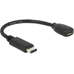 Delock USB-C -> USB-B 2.0 micro M/F adapter 0.15m fekete