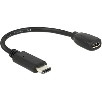 Delock USB-C -> USB-B 2.0 micro M/F adapter 0.15m fekete