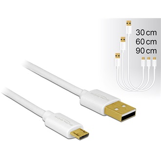 Delock USB-A 2.0 -> USB-B 2.0 micro M/M adatkábel fehér készlet 0,3/0,6/0,9m