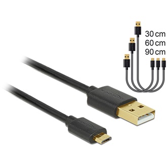 Delock USB-A 2.0 -> USB-B 2.0 micro M/M adatkábel fekete készlet 0,3/0,6/0,9m