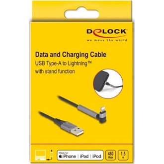 Delock USB-A 2.0 -> Lightning M/M adatkábel 1.5m fekete-szürke egyenes/90°