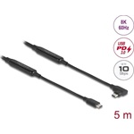 Delock Aktív USB 10 Gbps kábel USB Type-C  apa- balra / jobbra hajlított apa 5 m 8K PD 60 W E-Markerrel