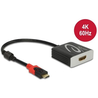 Delock USB-C -> HDMI 2.0 M/F aktív adapter 0.2m fekete HDR