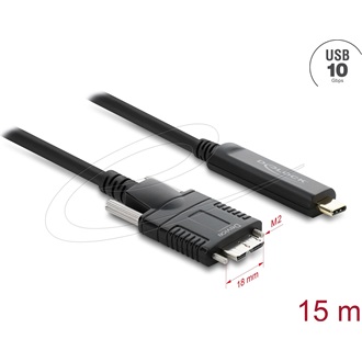 Delock Aktív optikai kábel USB 10 Gbps USB Type-C  apa > USB 10 Gbps Micro-B Típusú dugó csavarokkal ellátott 15 m
