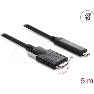 Delock Aktív optikai kábel USB 10 Gbps USB Type-C  apa > USB 10 Gbps Micro-B Típusú dugó csavarokkal ellátott 5 m