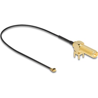 Delock Antenna kábel RP-SMA 90  PCB anya válaszfali csatlakozóval apa I-PEX Inc., MHF  I-dugó 1.13 25 cm menethossz 15 m