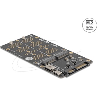 Delock Átalakító M.2 M kulcsos NVMe SSD-ről OCuLink SFF-8612 csatlakozóra és M.2 B kulcsos SATA SSD-ről SATA csatlakozór
