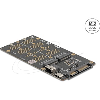 Delock Átalakító M.2 M kulcsos NVMe SSD-ről SFF-8654 csatlakozóra és M.2 B kulcsos SATA SSD-ről SATA csatlakozóra