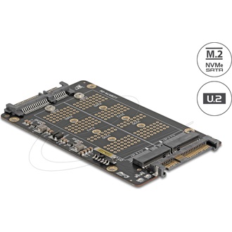Delock Átalakító M.2 M kulcsos NVMe SSD-ről U.2 csatlakozóra és M.2 B kulcsos SATA SSD-ről SATA csatlakozóra