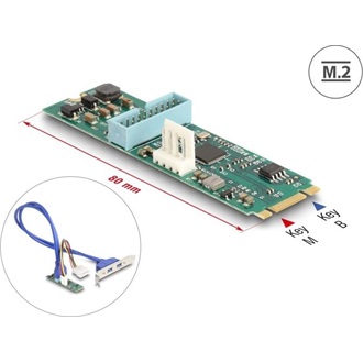 Delock Átalakító, M.2 aljzat B+M nyílással, csatlakozódugó - 2 x USB 5 Gbps A-típusú hüvely 50 cm hosszú kábellel