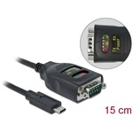 Delock USB-C -> Serial RS-232 DB9 M/M adapter 0.15m fekete 15kV ESD védelemmel