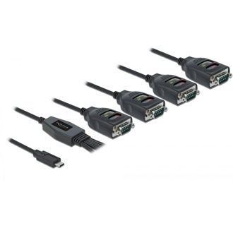 Delock USB-C -> 4db Serial RS-232 DB9 M/M adapter 0.63m fekete 15kV ESD védelemmel