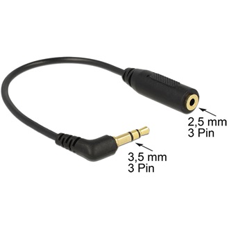 Delock Jack stereo 3,5mm -> Jack stereo 2,5mm M/F adapter 0.17m 90°/egyenes fekete