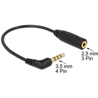 Delock Jack stereo 3,5mm (4pin) -> Jack stereo 2,5mm M/F adapter 0.17m fekete