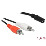 Delock 2db RCA -> Jack stereo 3,5mm (3pin) M/F audio kábel 1.4m fekete