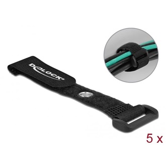 Delock Befűzős kábelkötegelő tépőzárral és szorító karikával hossza 150 mm, szélessége 20 mm, 5 db.