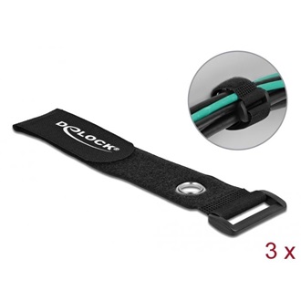 Delock Befűzős kábelkötegelő tépőzárral és szorító karikával hossza 280 mm, szélessége 38 mm, 3 db.