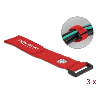 Delock Befűzős kábelkötegelő tépőzárral és szorító karikával hossza 280 mm, szélessége 38 mm, 3 db.