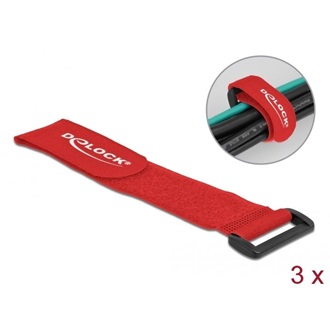 Delock Befűzős kábelkötegelő tépőzárral hossza 280 mm, szélessége 38 mm, 3 db. Piros