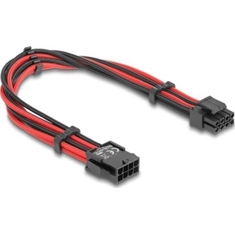 Delock Bővítő kábel 8 tűs EPS apa - 4 + 4 tűs EPS anya textil, fekete-piros borítással 30 cm