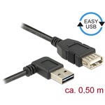 Delock Easy-USB A -> USB-A 2.0 M/F adatkábel hosszabbító 0.5m fekete 90°/egyenes