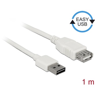 Delock Easy-USB A -> USB-A 2.0 M/F adatkábel hosszabbító 1m fehér