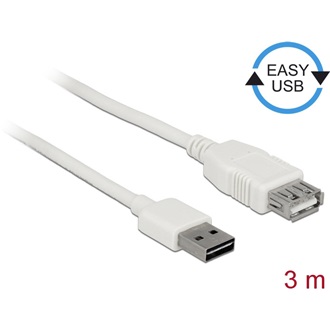 Delock Easy-USB A -> USB-A 2.0 M/F adatkábel hosszabbító 3m fehér