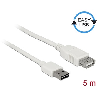 Delock Easy-USB A -> USB-A 2.0 M/F adatkábel hosszabbító 5m fehér