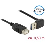 Delock Easy-USB A -> USB-A 2.0 M/F adatkábel hosszabbító 0.5m fekete 90°/egyenes