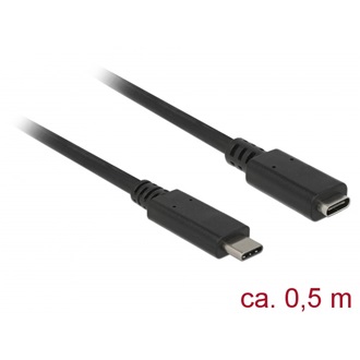 Delock USB-C - USB-C M/F adatkábel hosszabbító 0.5m fekete