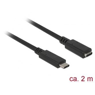 Delock USB-C - USB-C M/F adatkábel hosszabbító 2m fekete