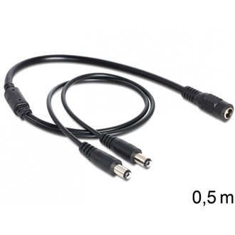 Delock DC 5,5x2,1mm -> 2 DC 5,5x2,1mm F/M tápkábel 0.5m fekete