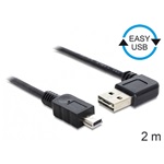Delock Easy-USB A -> USB-B 2.0 mini 5pin M/M adatkábel 2m fekete 90°/egyenes