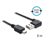Delock Easy-USB A -> USB-B 2.0 mini M/M adatkábel 5m fekete 90°/egyenes