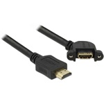 Delock HDMI M/F video jelkábel 1m egyenes/110° panel-mount fekete