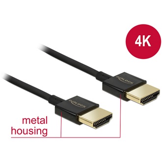 Delock HDMI 2.0 M/M video jelkábel 2m fekete slim premium 4K 60Hz