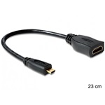 Delock HDMI micro D Ethernet -> HDMI M/F video jelkábel 0.23m fekete High Speed
