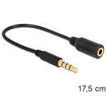 Delock Jack stereo 3,5mm (4pin) M/F audio kábel 0.17m fekete pin changes