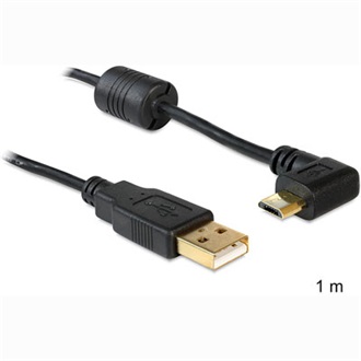 Delock USB-A 2.0 -> USB-B 2.0 micro M/M adatkábel 1m fekete 90°-os csatlakozó