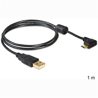 Delock USB-A 2.0 -> USB-B 2.0 micro M/M adatkábel 1m fekete 90°-os csatlakozó