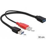 Delock USB-A 3.0 -> USB-A 3.0 USB-A power F/M adatkábel 0.3m fekete