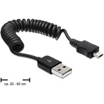 Delock USB-A 2.0 -> USB-B 2.0 micro M/M adatkábel fekete spirál, 20-60cm