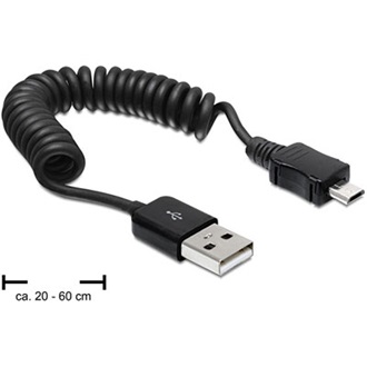 Delock USB-A 2.0 -> USB-B 2.0 micro M/M adatkábel fekete spirál, 20-60cm