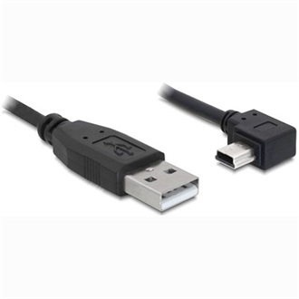 Delock USB-A 2.0 -> USB-B 2.0 mini 5pin M/M adatkábel 2m fekete 90°-os csatlakozó